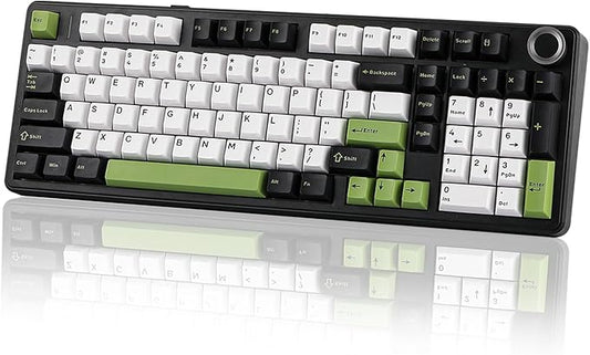 EPOMAKER X Aula F99 PRO Wireless Gaming Keyboard with 8000mAh Battery, Hot Swappable Creamy Keyboard, 2.4GHz/Type-C/BT5.0, NKRO, RGB Backlit for Win/Mac/Gaming (Black&White&Green)-DeskLoop Office