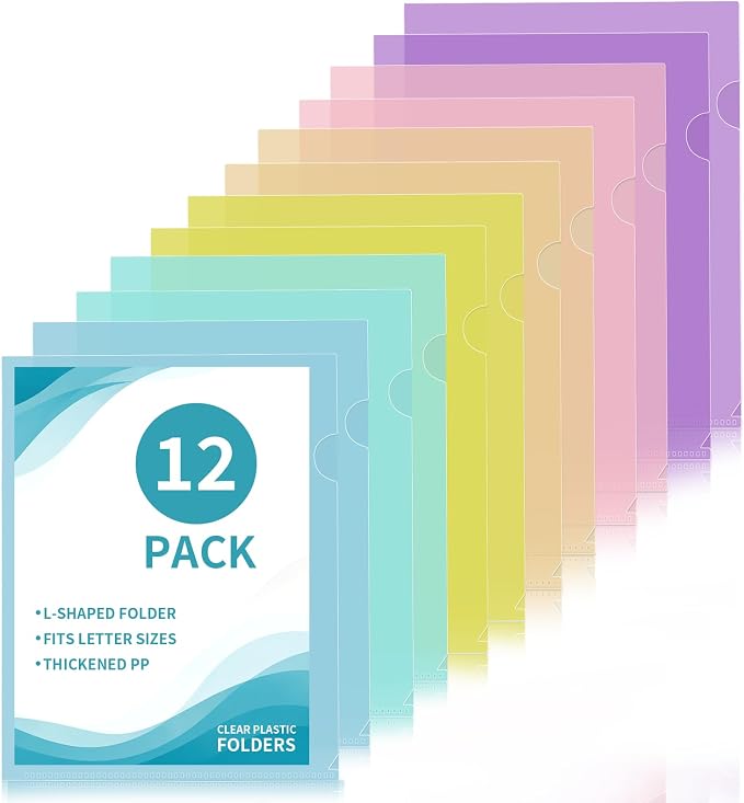 12 Pack Plastic File Folders, Letter Size Clear Project Sleeves by KIOEEE