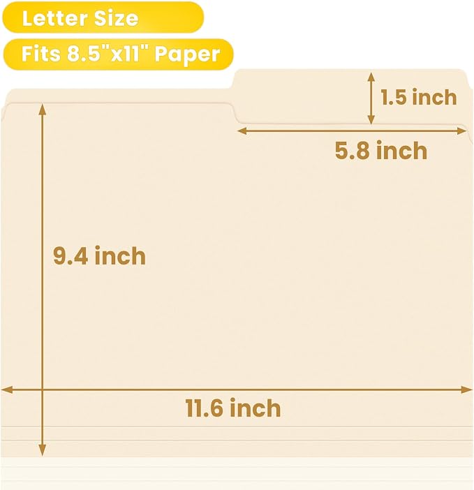SUNEE File Folders, 30 Pack Manilla Folders 8.5 x 11, 1/2 Cut Tab - Image 3