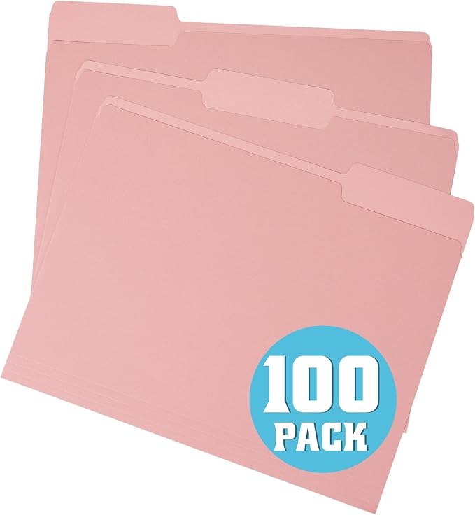 pmybupo Pink File Folders with Tabs –Colored File Folders, 1/3 Cut Top Tabs by pmybupo
