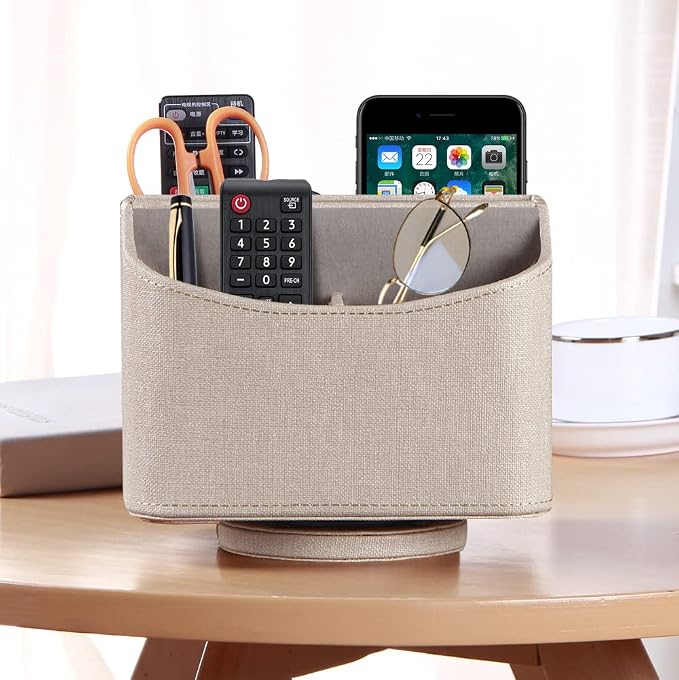 PUSU Leather 360°Rotatable Remote Control Holder, Nightstand TV Remote Caddy - Image 4