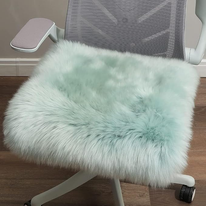 LLB Sheepskin Chair Cushion Non-Slip Back Square Genuine Fur Chair Cover Silky by LLB