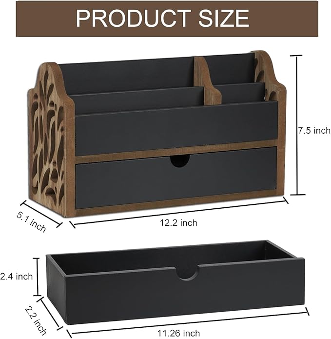 Desk Organizer with Drawer Wood File Office Mail Organizer Countertop-5 Slot - Image 7