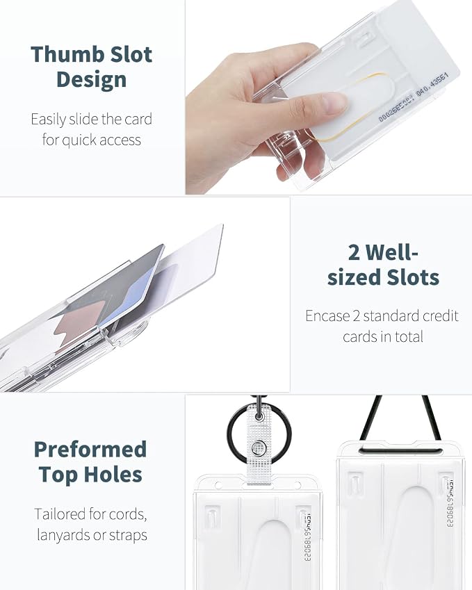 Uniclife 2 Pack 2-Card Thumb-Slot Badge Holder Vertical Clear Plastic Case - Image 5