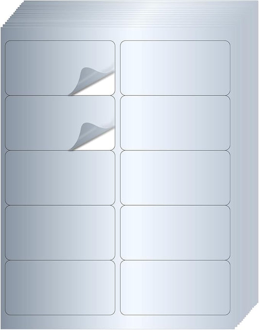 STARLIBOO Shipping Labels Stickers, 2"×4" Printable Silver Mailing Labels for Laser/Inkjet Printing- Matte Silver, Permanent Adhesive Sticker-DeskLoop Office