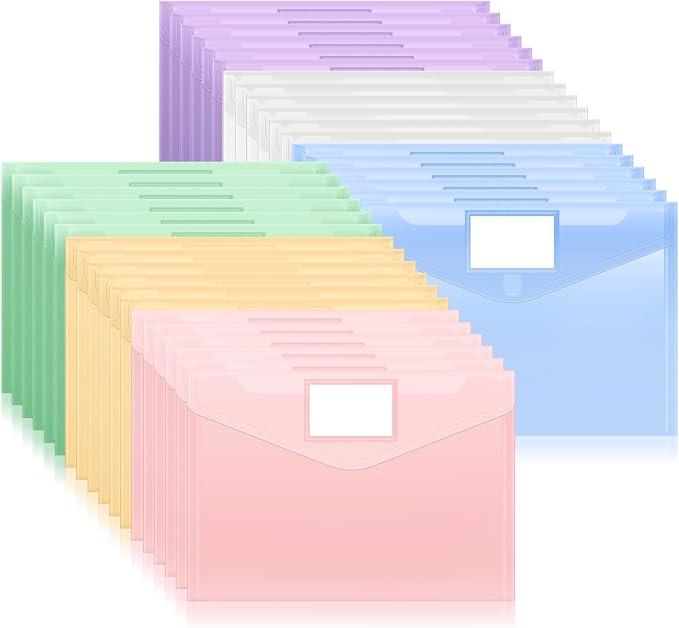 Sooez 36 Packs Plastic Envelopes Plastic File Folders, Fresh Colors by Sooez