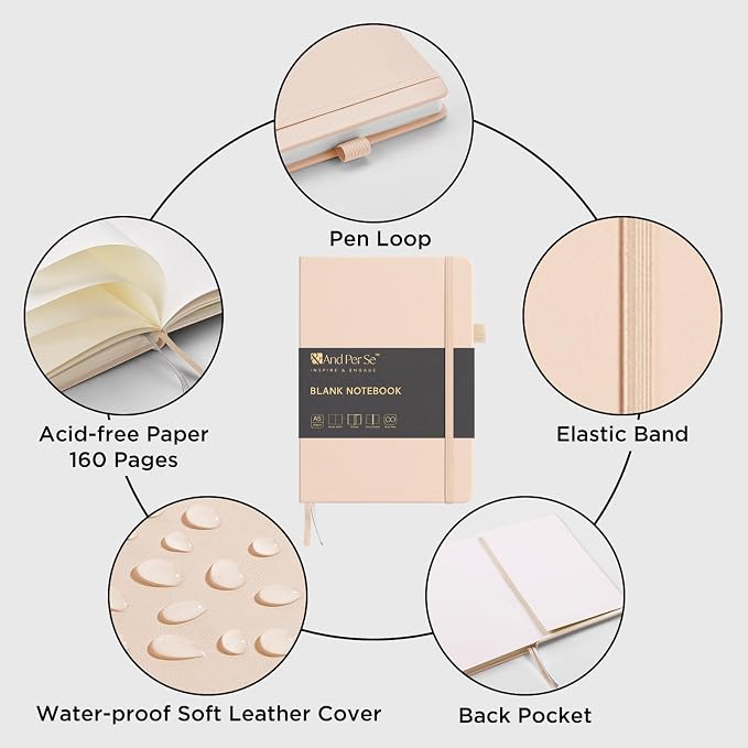 &And Per Se Blank Sketch Notebook, A5 Hardcover, 160 Pages 100gsm Thick Paper - Image 3