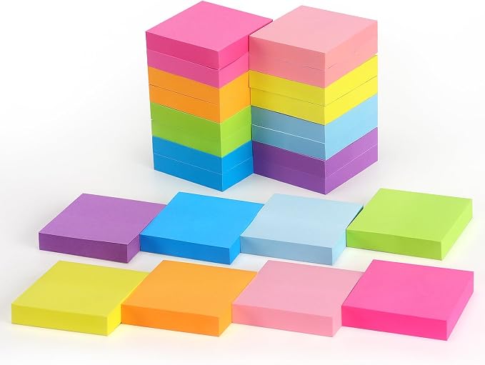 Sticky Notes 2x2 inch Bright Colors Self-Stick Pads 24 Pads/Pack 60 Sheets/Pad by Unknown