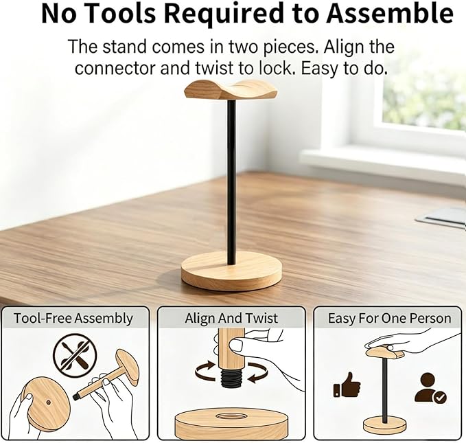 Headphone Stand Nature Wood & Metal Headset Hanger Mount Hook Gaming Holder - Image 7