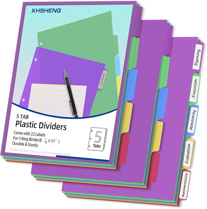 3 Set Dividers for 3 Ring Binders, 5 TAB Binder Dividers by XHSHENGOFFICEPRODUCT