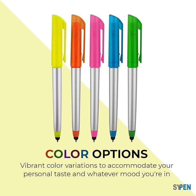 Personalized Pens with Highlighter and Stylus -250 Pack Bulk-Free Imprint - 3 In Highlighter, Ballpoint Pen, and Stylus Combo- add Custom Business Name, Logo or Gift Message- Yellow-DeskLoop Office