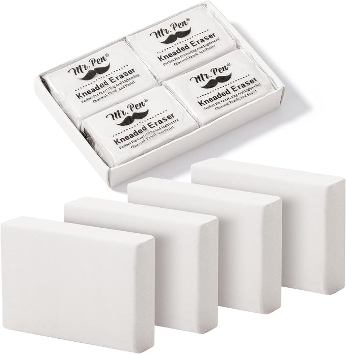 Mr. Pen- Kneaded Erasers, 0.9" x 1.18", 4 Pack, Graphite & Pastel Drawing by MrPen