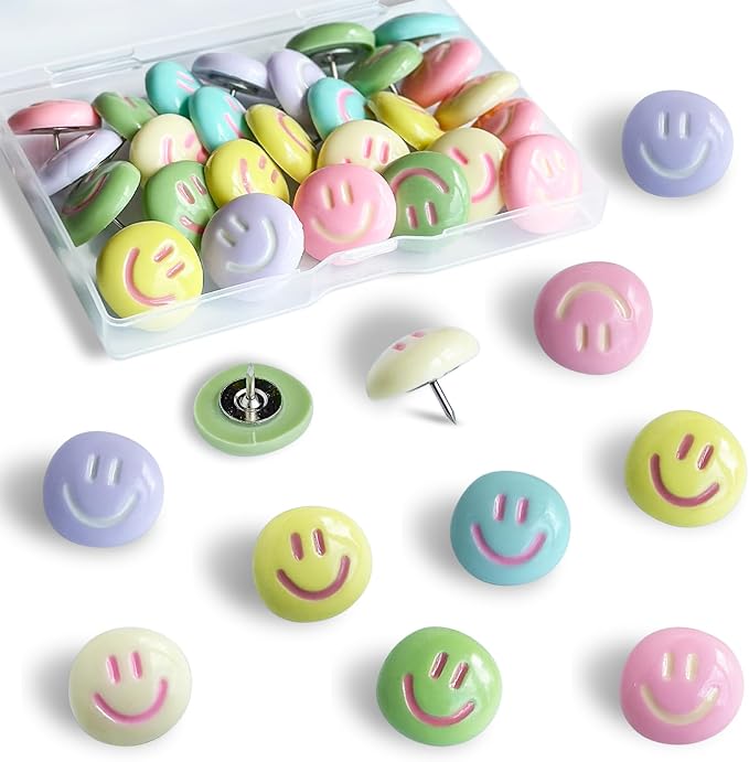 Smiley Face Decorative Push Pins, Cute Bulletin Board Push Pins, Thumbtacks by KEYDUACU