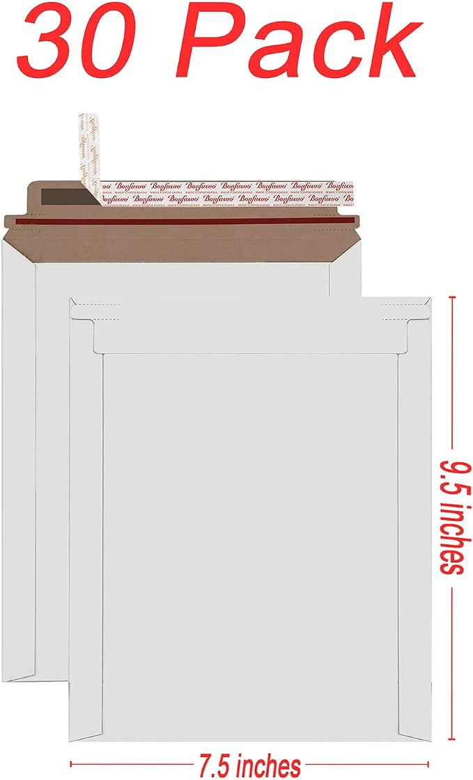 Bonfasvo Rigid Mailers 30 Pack 7.5 x 9.5 inches White Self Seal Stay Flat Bulk - Image 2