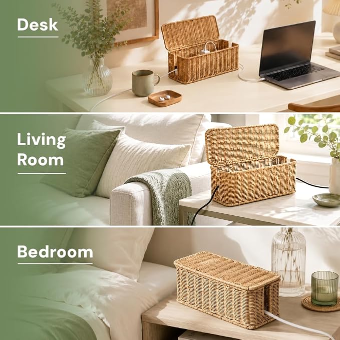 Cable Management Box, Handmade Rattan Cable Organizer - Image 7