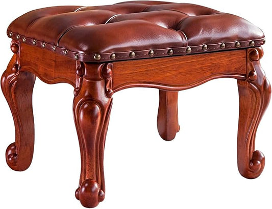 Foot Stool Ottoman Foot Rest Microfiber Leather Upholstered Footstool for Sofa, Living Room, Entryway, Solid Wood Stool (Light Brown)-DeskLoop Office