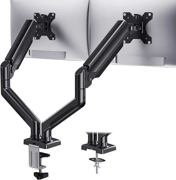 HUANUO Dual Monitor Mount for 2 Monitors up to 32 inches, Each Arm Holds Max 22lbs, Dual Monitor Stand with Gas Spring System, Height-Adjustable/Tilt/Swivel/Rotate, VESA Standard 75mm or 100mm-DeskLoop Office