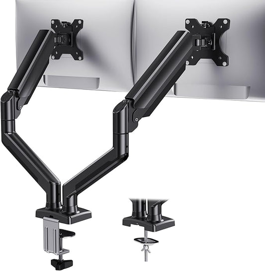 HUANUO Dual Monitor Mount for 2 Monitors up to 32 inches, Each Arm Holds Max 22lbs, Dual Monitor Stand with Gas Spring System, Height-Adjustable/Tilt/Swivel/Rotate, VESA Standard 75mm or 100mm-DeskLoop Office