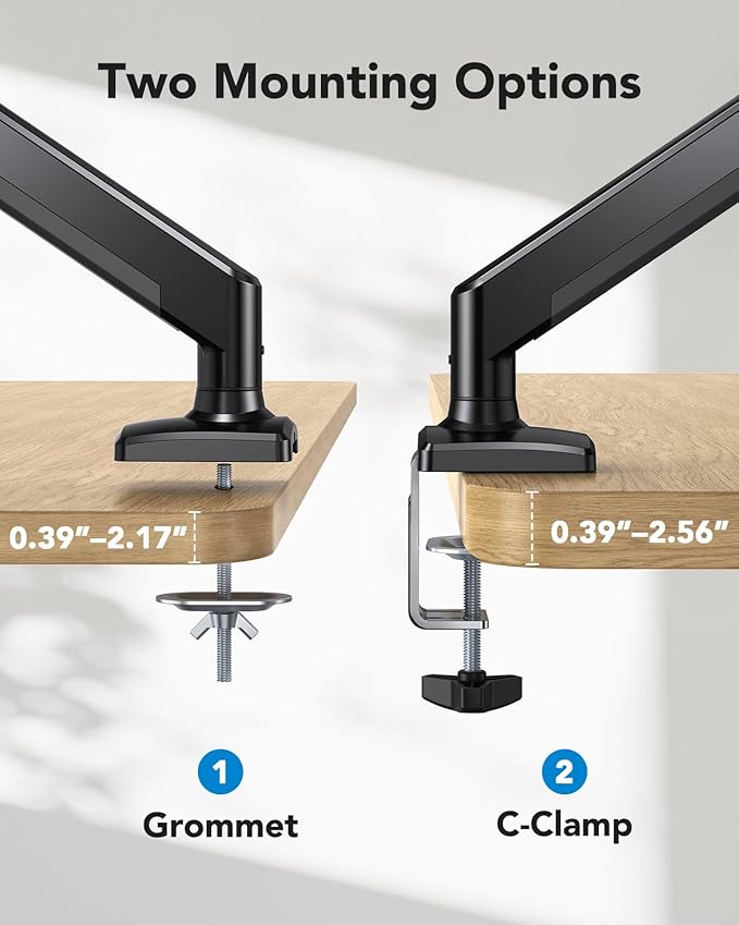 HUANUO Single Monitor Arm 13-34 Inch, Adjustable Gas Spring Arm, Monitor Desk Mount for 4.4-22lbs, VESA 75/100mm with C-Clamp/Grommet Base, Ergonomic Stand for Work/Gaming-DeskLoop Office