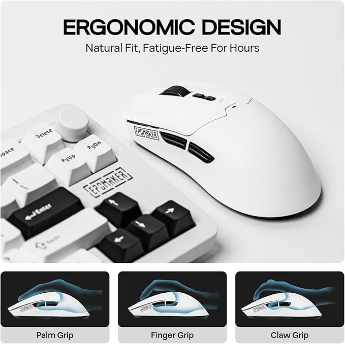 EPOMAKER Click Lite Wireless Gaming Mouse, 800 to 12,000 DPI Adjustable, PAW3311 Sensor, 500mAh, 59g, 2.4G/BT/USB-C Rechargeable Wireless Mouse with 5 Programmable Buttons for PC/Mac/Linux (White)-DeskLoop Office