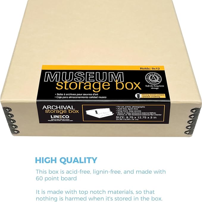 Lineco, 9x12 Tan Color Museum Archival Storage Box, Drop Front Design. Acid-Free - Image 5