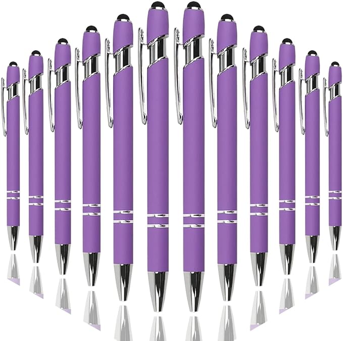 Ballpoint Pen with Stylus Tip, Soft Touch Click Metal Pen, 1.0mm Medium Point, Black Ink, 12 Count(Purple)-DeskLoop Office