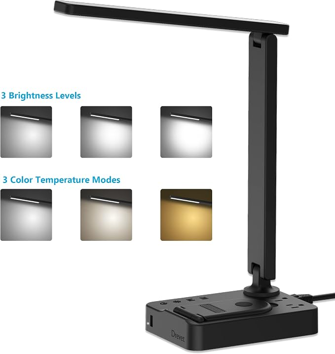 Drevet LED Desk Lamp with Wireless Charger, Desk Table Light with USB Charging - Image 2