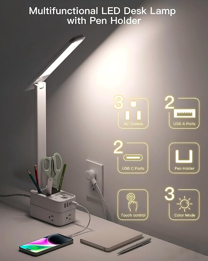 Addtam Desk Lamp with Pen Holder, LED Desk Lamps - Image 2