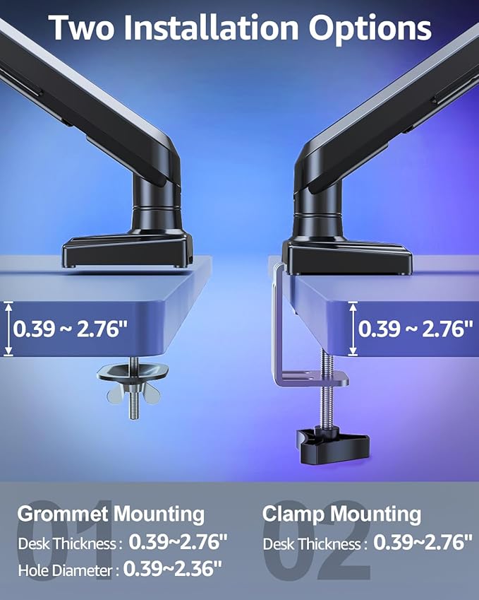 Dual Monitor Mount for 32 27 24 22inch Screens, Gas Spring Monitor Stand for 2 Monitor, Full Adjustable Monitors Desk Mount with C-Clamp＆Grommet Base, Each Arm Holds 4.4-22 lbs, Freelift Pro Black-DeskLoop Office