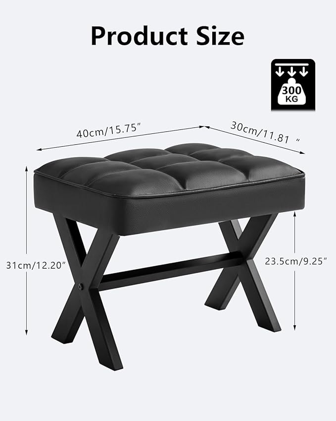 IBUYKE Small 12" H Footrest Stool, Square PU Foot Stool with Metal X-Leg, Multi-Use as Small Side Table, Step Stool for Living Room, Bedroom, Entryway, Office, Black WBD012B-DeskLoop Office