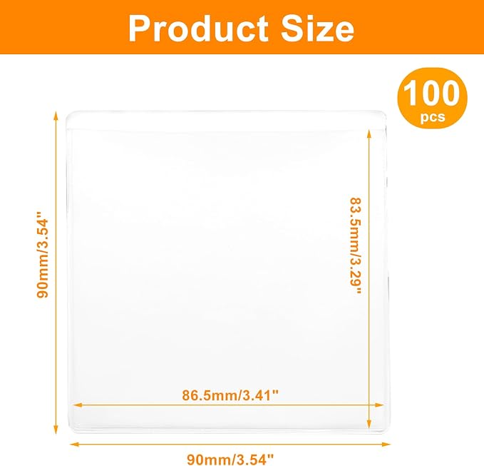 100 PCS Clear Adhesive Pockets, 3.5" x 3.5" Plastic Index Card Holder Square - Image 2