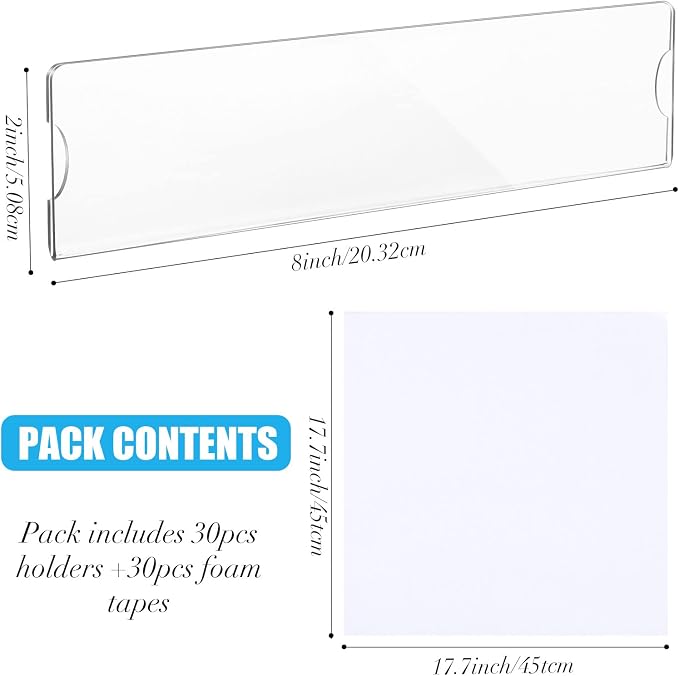 Yulejo 30 Pack Acrylic Name Plate Holder 2x8 Inch, Insertable Office Sign Holder - Image 2