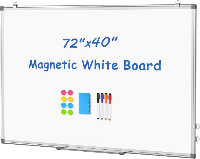 WALGLASS Extra Large White Board 72x40 Double-Sided Dry Erase Magnetic Wall | by WALGLASS