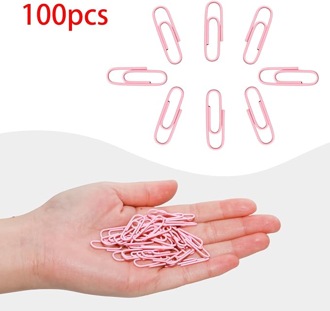 100 Pcs Pink Paper Clips, 1.1 Inch Colorful Paperclips | Vinyl Coated, Colored - Image 3