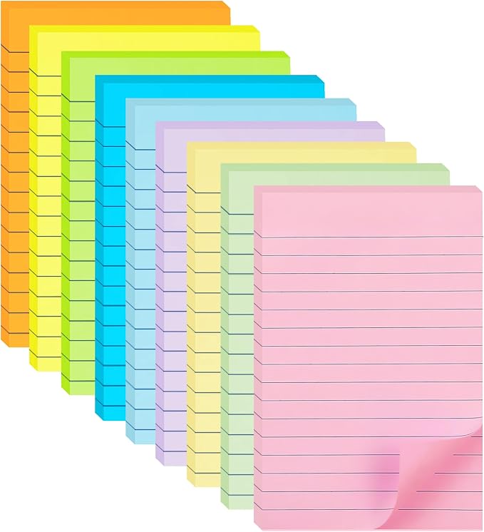 HQCME 9 Pack Lined Sticky Notes 4X6 in Post, 9 Pastel Colors Large Ruled Post by HQCME