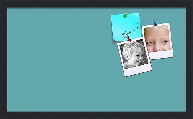 PinPix 24x14 Inch Cork Bulletin Board. This Decorative Framed Pin Board Comes with Aqua Pastel Design and a Satin Black Frame. Ideal for Home Office Decor or Message Board (PinPix-1806)-DeskLoop Office