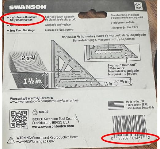 Swanson 4 1/2" Trim Speed Square | Made in the USA aluminum alloy rafter square - Image 3