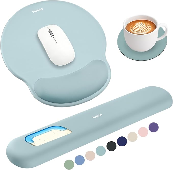 Sushret Mouse Pad and Keyboard Wrist Rest, 3-in-1 Gel Memory Foam Ergonomic by Sushret