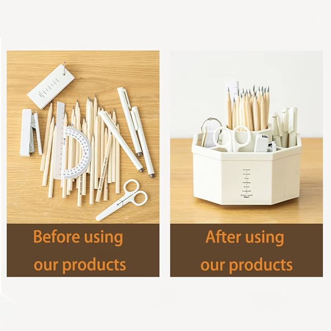 Desk Organizer, 360-Degree Rotating Multi-Functional Pen Holder, 5 Compartments Desktop Stationary Organizer, Home Office Art Supply Storage Box Caddy (White)-DeskLoop Office