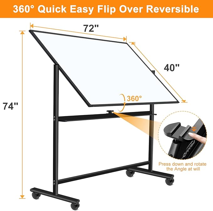 H-Qprobd Dry Erase Board with Stand 72"x40" Magnetic Mobile Whiteboard on Wheels Double-Sided Rolling Whiteboard for Office, Home & School-DeskLoop Office