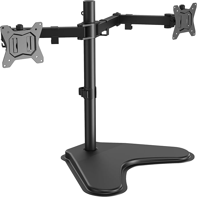 ErGear Freestanding Dual Monitor Stand for 2 Screens up to 32 inch, Heavy Duty Monitor Mount Holds Max 22 lbs per Arm, Height Adjustable Computer Monitor Stand for Desk, VESA 75x75/ 100x100mm, Black-DeskLoop Office