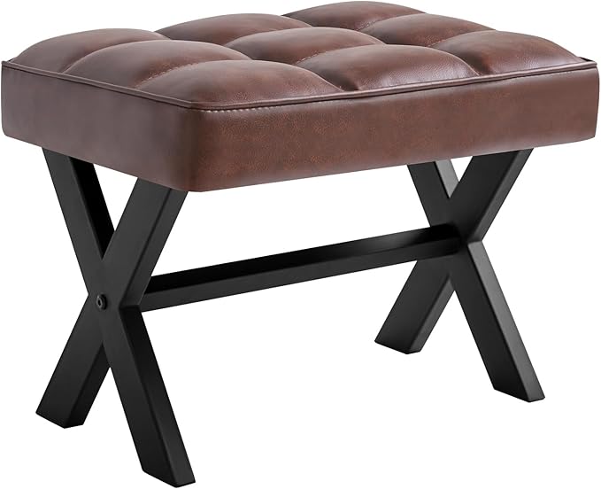 IBUYKE Small 12" H Footrest Stool, Square PU Foot Stool with Metal X-Leg, Multi-Use as Small Side Table, Step Stool for Living Room, Bedroom, Entryway, Office, Dark Brown WBD012Z-DeskLoop Office