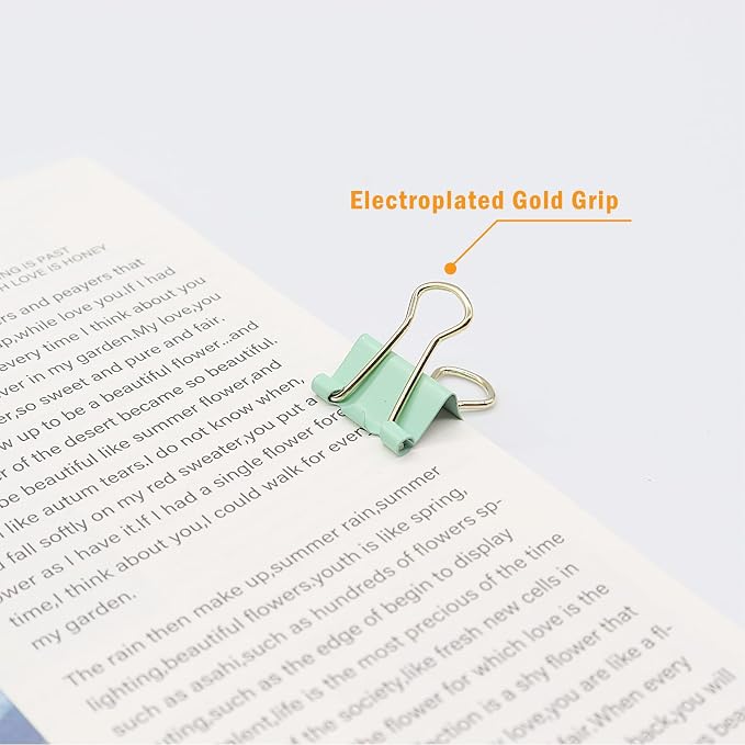 Light Green Binder Clips, Mini Paper Clip, Small Paper Clamps 15mm, 100 Pack - Image 2