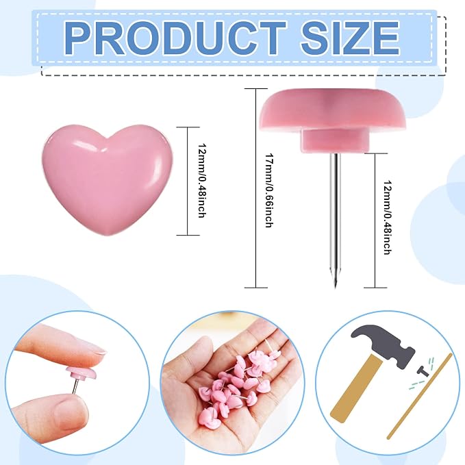100 Pcs Thumb Tacks Pink Push Pins 0.47 Inch Heart Push Pins - Image 2