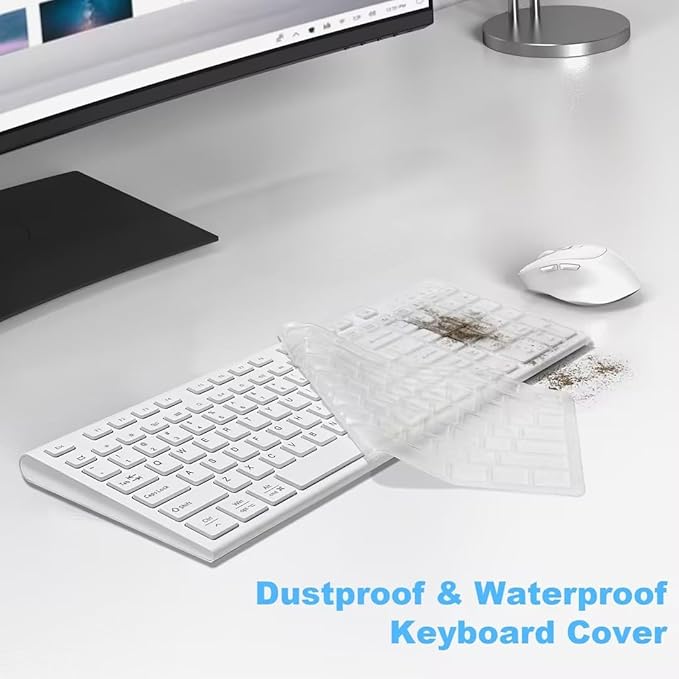 FENIFOX Wireless Keyboard Mouse Combo, Ergonomic Rechargeable Silent Quiet Slim Compact Full-Size USB C with Number Pad Flat Soft Cover for PC Computer Laptop Mac MacBook iMac TV Windows OS - White-DeskLoop Office