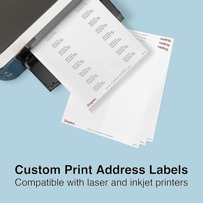 Staples® White Inkjet/Laser Address Labels 1" X 4", 5,000/Box-DeskLoop Office