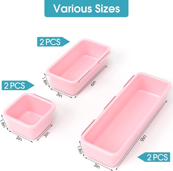 6 PCS Drawer Organizer Set, 3 Size Makeup Drawer Divider Organizer - Image 2