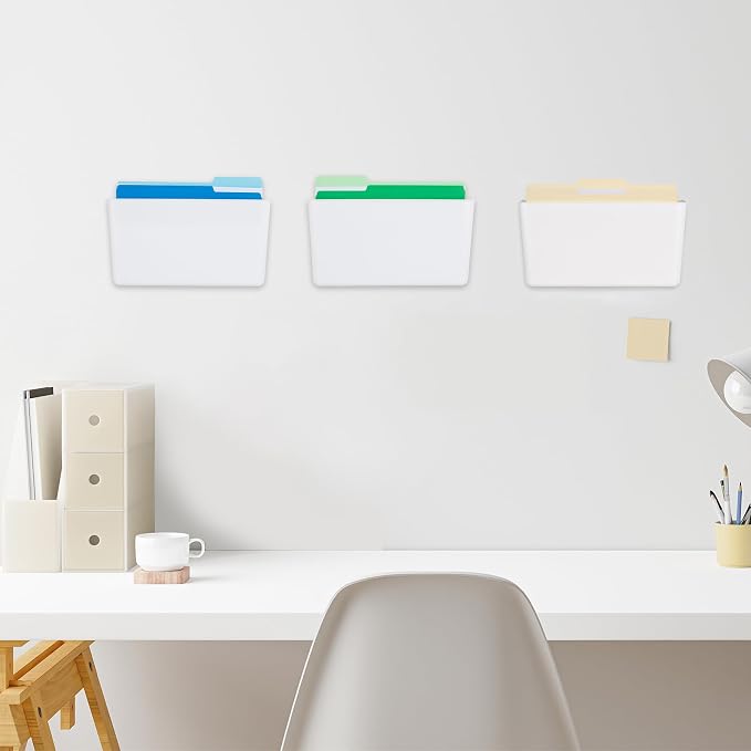 EASEPRES 3 Pack White Plastic Single Pocket Hanging File Organizer, Wall Mount - Image 4