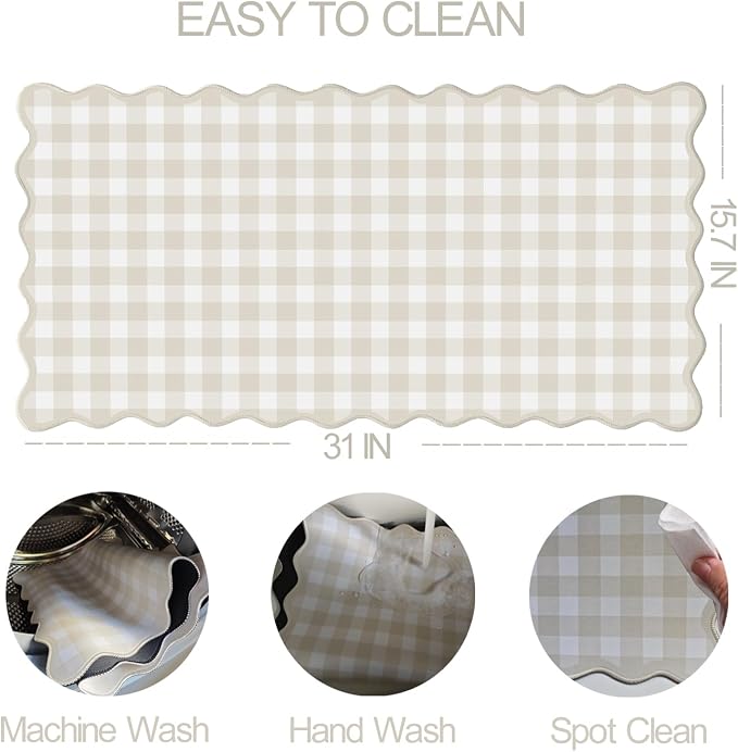 Scalloped‌ Beige Checkered Gingham Desk Mat Cute Pastel Large Mouse Pad Kawaii - Image 4