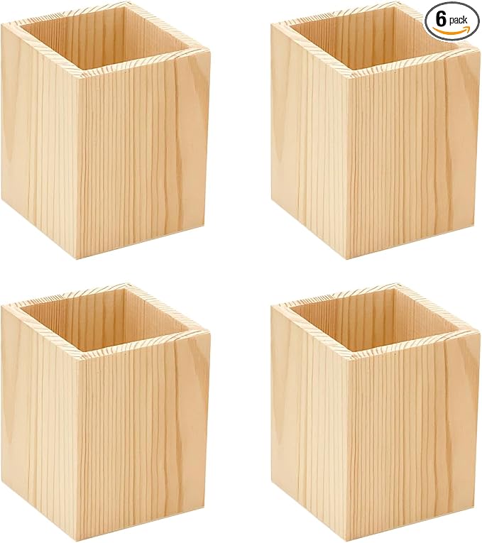 Cregugua 6 Pack Wood Pen hlolder Unfinished Wooden Pencil Holder by Cregugua
